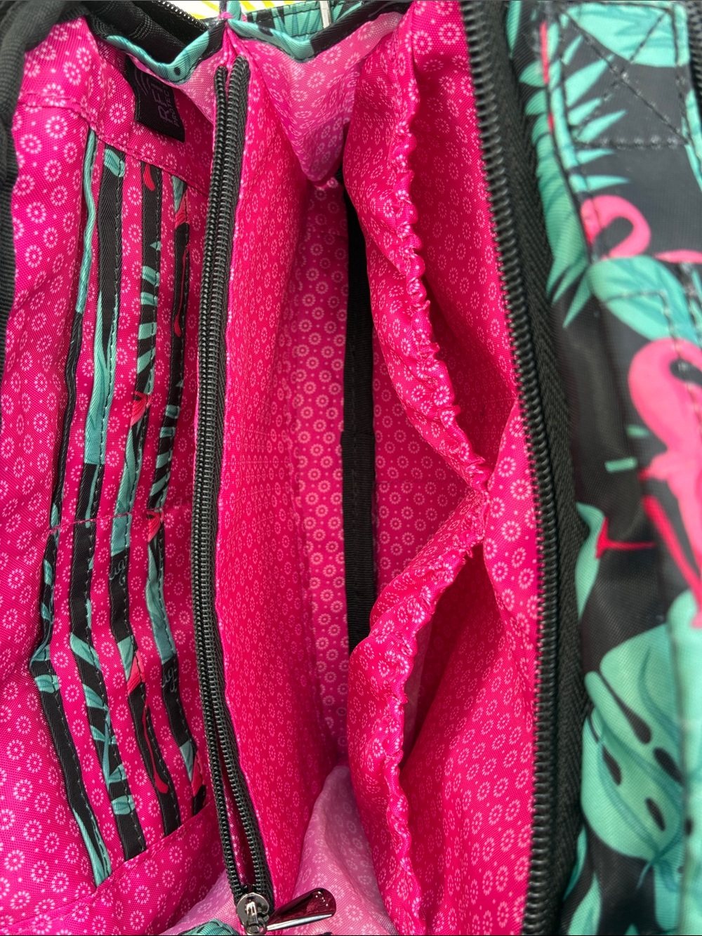 Lug Flamingo Print Crossbody Bag - Black, Pink & Teal - Picture 4 of 15